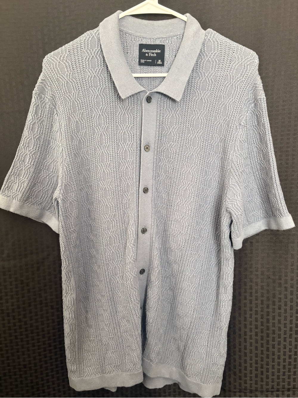 Abercrombie & Fitch Men's Light Gray Textured Button-Front Polo
